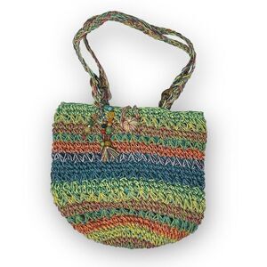 Cappelli Straworld Inc Rainbow Multicolored Boho Straw Woven Shoulder Bag Purse